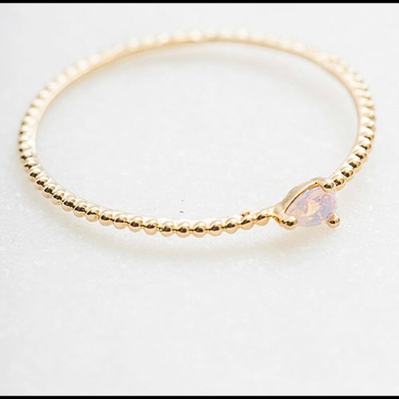 Dainty Gold Dot Band with Tiny Pair-Cut Opal Stone-sz 6 or 7 only- Boutique - Picture 2 of 7